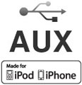 USB, AUX, ipod/iphone